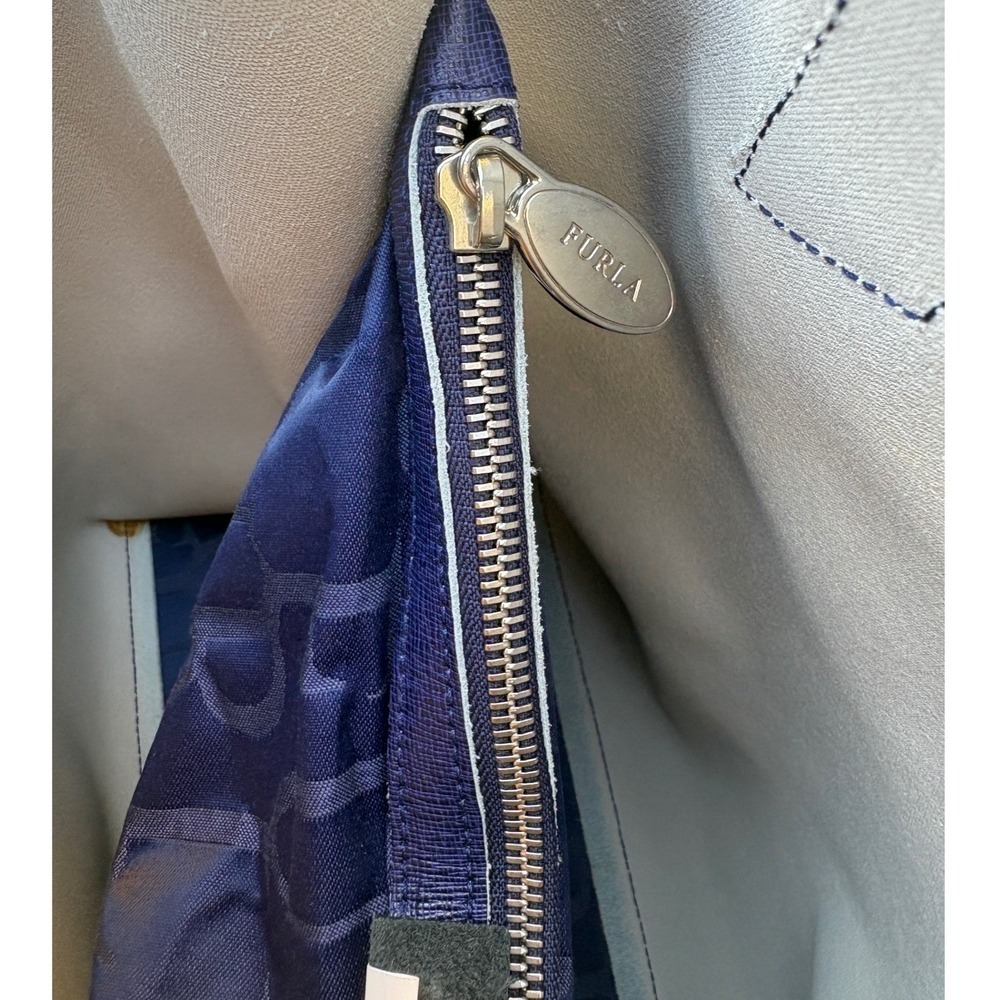 Furla Jucca Indigo Saffiano Leather Tote Bag Structured Top Handle Satchel Italy - Picture 6 of 16